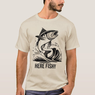 Angler-Shirt Hier-Fischig Grafik Lustiges T-Shirt