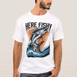 Angler-Shirt Hier-Fischig Grafik Lustiges T-Shirt