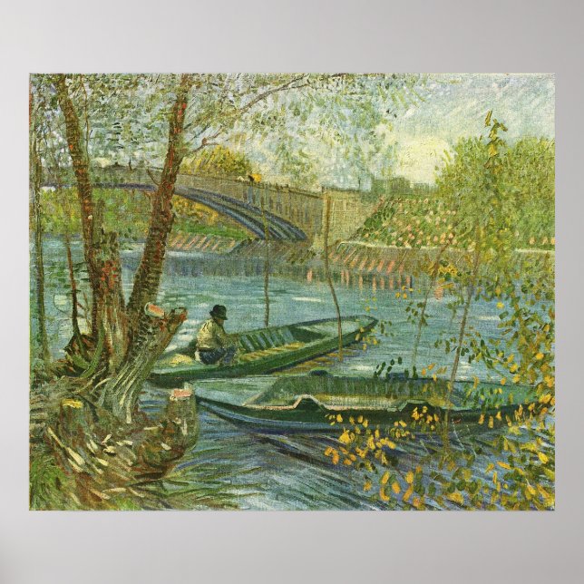 Angler und Schiff am Pont de Clichy von van Gogh Poster (Vorne)
