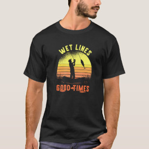 Angler-Zitat Nasse Linien Gute Zeiten Retro-Sonnen T-Shirt