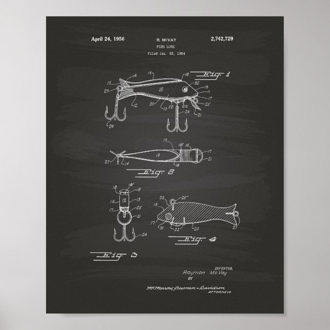 Anglerköder 1956 Patent Kunst Kreidetafel Poster (Vorne)