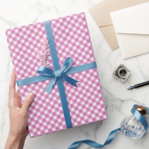 Anglerrosa und Weißer Gingham Geschenkpapier