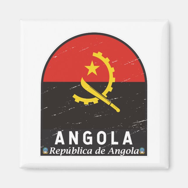 Angola Flag Emblem gestört Vintag Magnet (Vorne)
