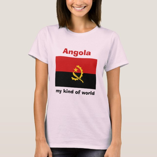 Angola Flag + Karte + Text-T - Shirt (Vorderseite)