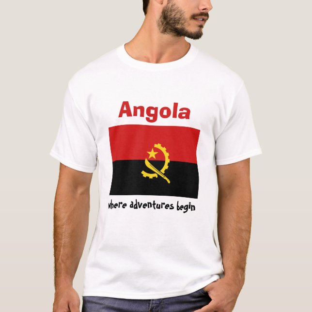Angola Flag + Karte + Text-T - Shirt (Vorderseite)