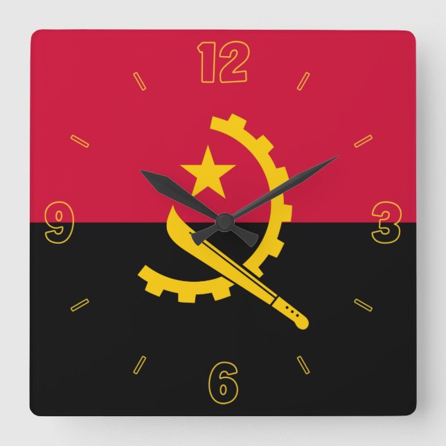 Angola Flag Red Black Yellow Numbers Patriotic Quadratische Wanduhr (Vorderseite)