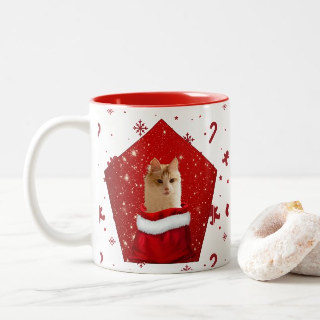 Angora Cat Christmas Zweifarbige Tasse (Mit Donut)