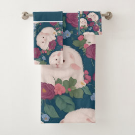 Angora Ferret kleines blumenfarbenes Muster Badhandtuch Set