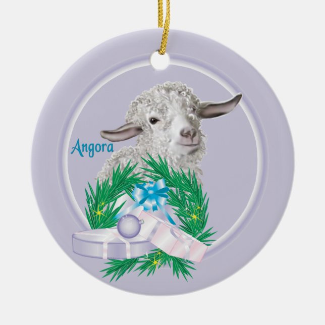 Angora Goat Wreath Keramik Ornament (Vorne)