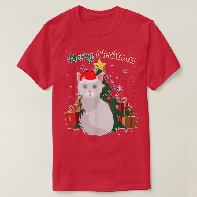 Angora Katze Weihnachtsbaum Schneeflocken Weihnach T-Shirt (Design vorne)