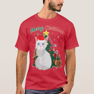 Angora Katze Weihnachtsbaum Schneeflocken Weihnach T-Shirt