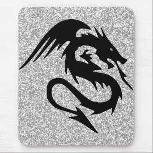 Angreifende Drache-Silhouette auf Silber Mousepad