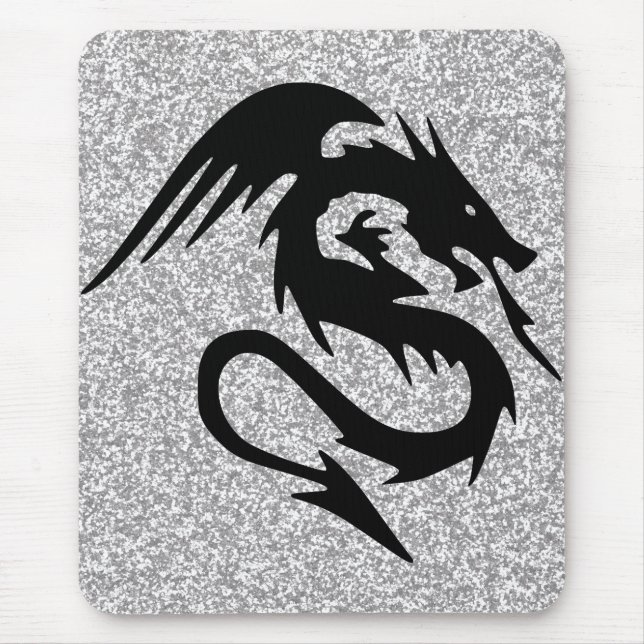 Angreifende Drache-Silhouette auf Silber Mousepad (Vorne)