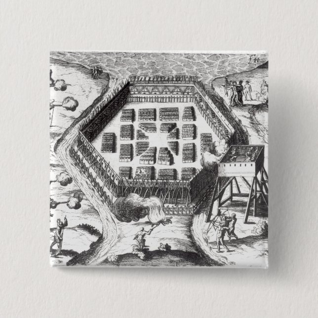 Angriff auf einem Iroquois Dorf Button (Vorderseite)