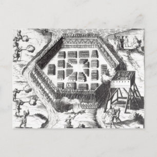 Angriff auf einem Iroquois Dorf Postkarte