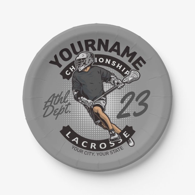 Angriff des personalisierten Lacrosse Player-Sport Pappteller (Vorderseite)