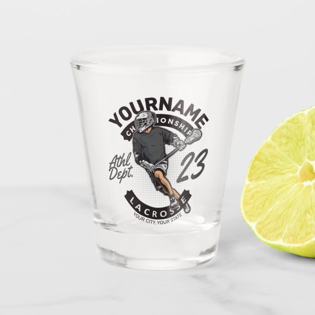 Angriff des personalisierten Lacrosse Player-Sport Schnapsglas (Vorderseite)