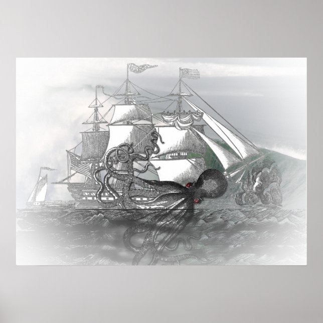Angriff durch einen riesigen Oktopus Poster (Vorne)