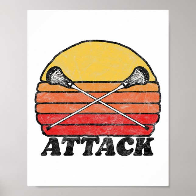Angriff Vintagen X überquerte Lacrosse Sticks 80er Poster (Vorne)