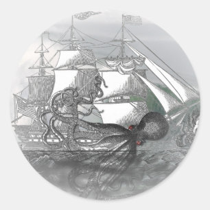 Angriff von Riesenoctopus Runder Aufkleber