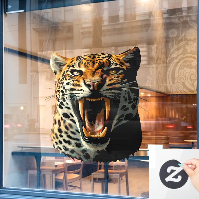 Angriffskopf von Leopard Fensteraufkleber (Café-Fenster)