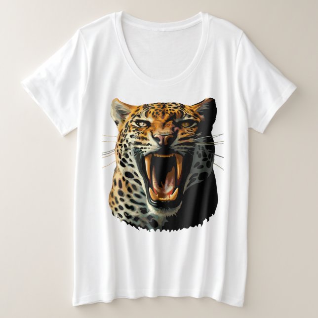 Angriffskopf von Leopard Große Größe T-Shirt (Design vorne)