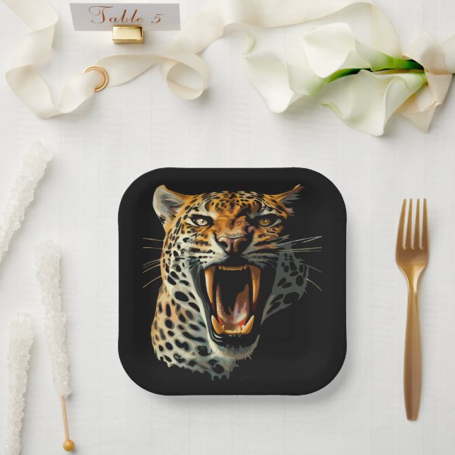 Angriffskopf von Leopard Pappteller (Hochzeit)