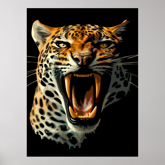 Angriffskopf von Leopard Poster (Vorne)