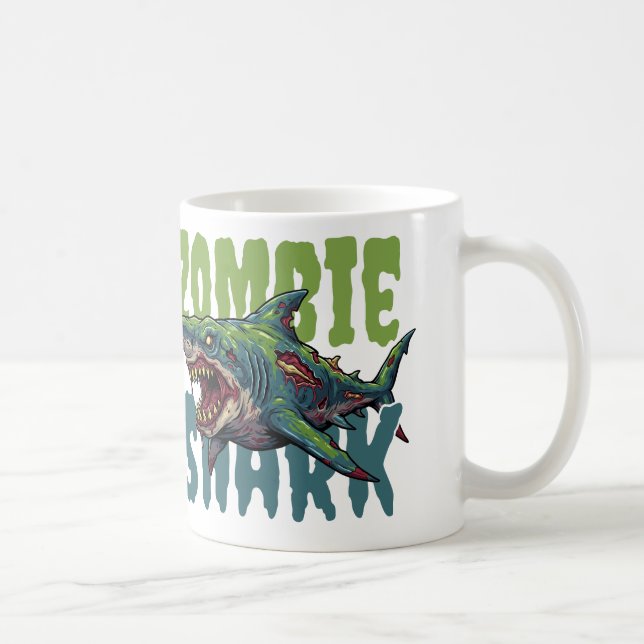 Angry beängstigend Zombie Hai Illustration Kaffeetasse (Rechts)