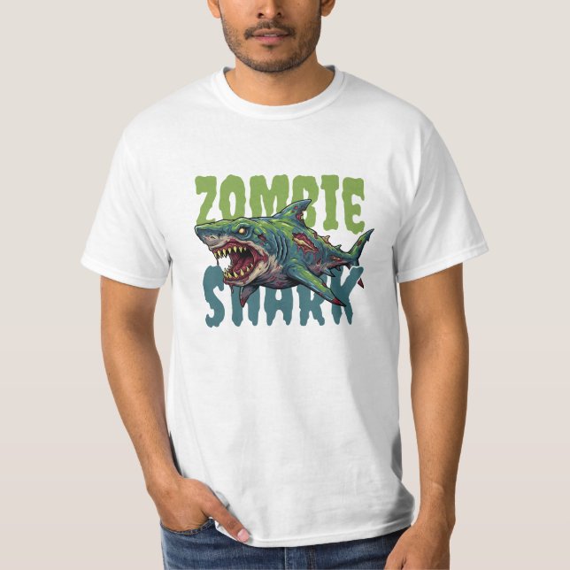 Angry beängstigend Zombie Hai Illustration T-Shirt (Vorderseite)