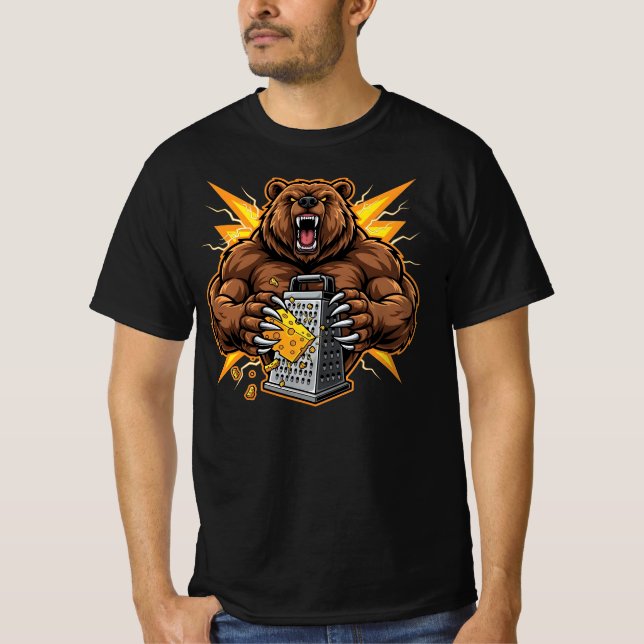 Angry Bear Grating Cheese Grater Hater T-Shirt (Vorderseite)