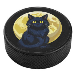 Angry black cat eishockey puck
