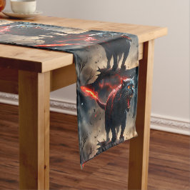 Angry Black Fiery Halloween Pussy Cat, Kurzer Tischläufer