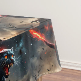 Angry Black Fiery Halloween Pussy Cat, Tischdecke