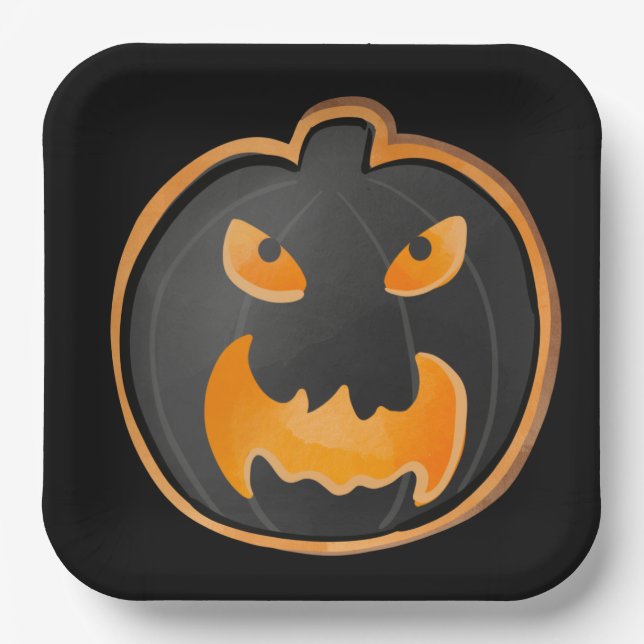ANGRY BLACK ORANGE HALLOWEEN PUMPKIN PAPPTELLER (Vorderseite)