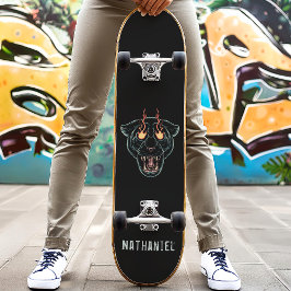 Angry Black Panther Cat Personalisiert Name Skateboard