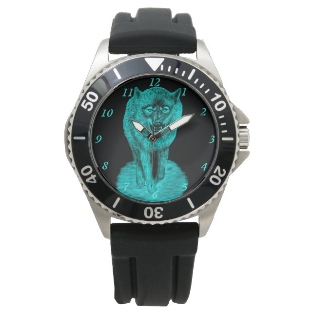 Angry Black Wolf in der Nacht Armbanduhr (Vorderseite)