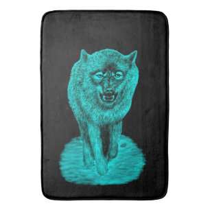 Angry Black Wolf in der Nacht Badematte