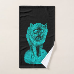 Angry Black Wolf in der Nacht Badhandtuch Set