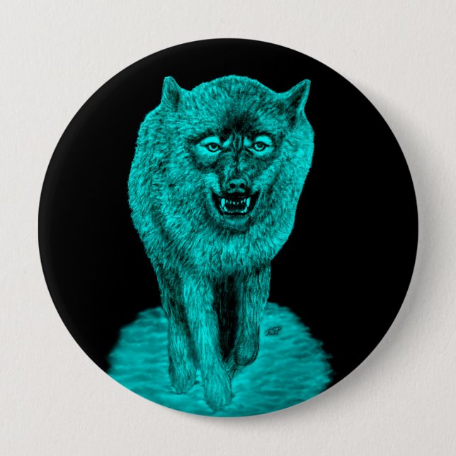 Angry Black Wolf in der Nacht Button (Vorderseite)