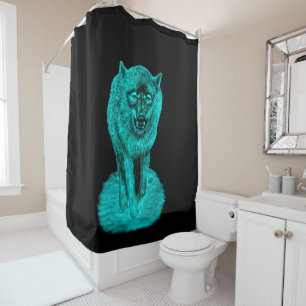 Angry Black Wolf in der Nacht Duschvorhang