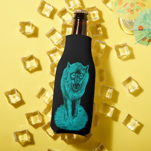 Angry Black Wolf in der Nacht Flaschenkühler (In Situ Sommer)