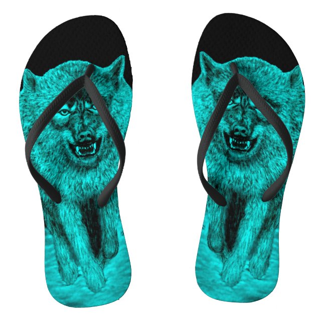 Angry Black Wolf in der Nacht Flip Flops (Fußbett)