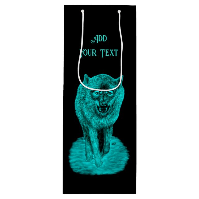 Angry Black Wolf in der Nacht Geschenktüte Für Weinflaschen (Vorderseite)