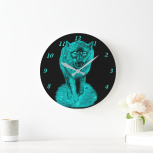 Angry Black Wolf in der Nacht Große Wanduhr