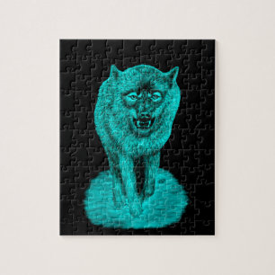 Angry Black Wolf in der Nacht Puzzle