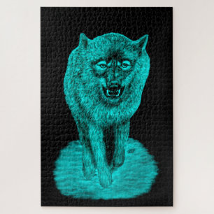 Angry Black Wolf in der Nacht Puzzle