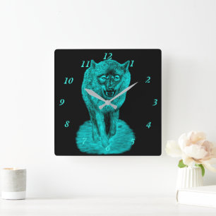 Angry Black Wolf in der Nacht Quadratische Wanduhr