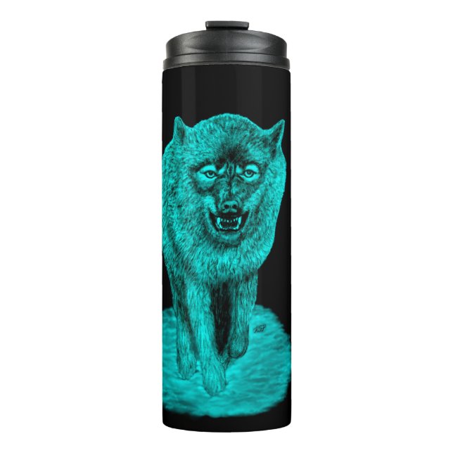 Angry Black Wolf in der Nacht Thermosbecher (Vorderseite)