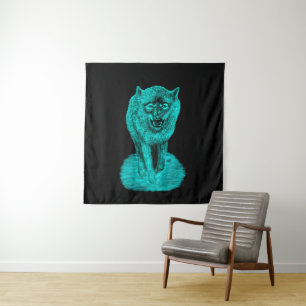 Angry Black Wolf in der Nacht Wandteppich